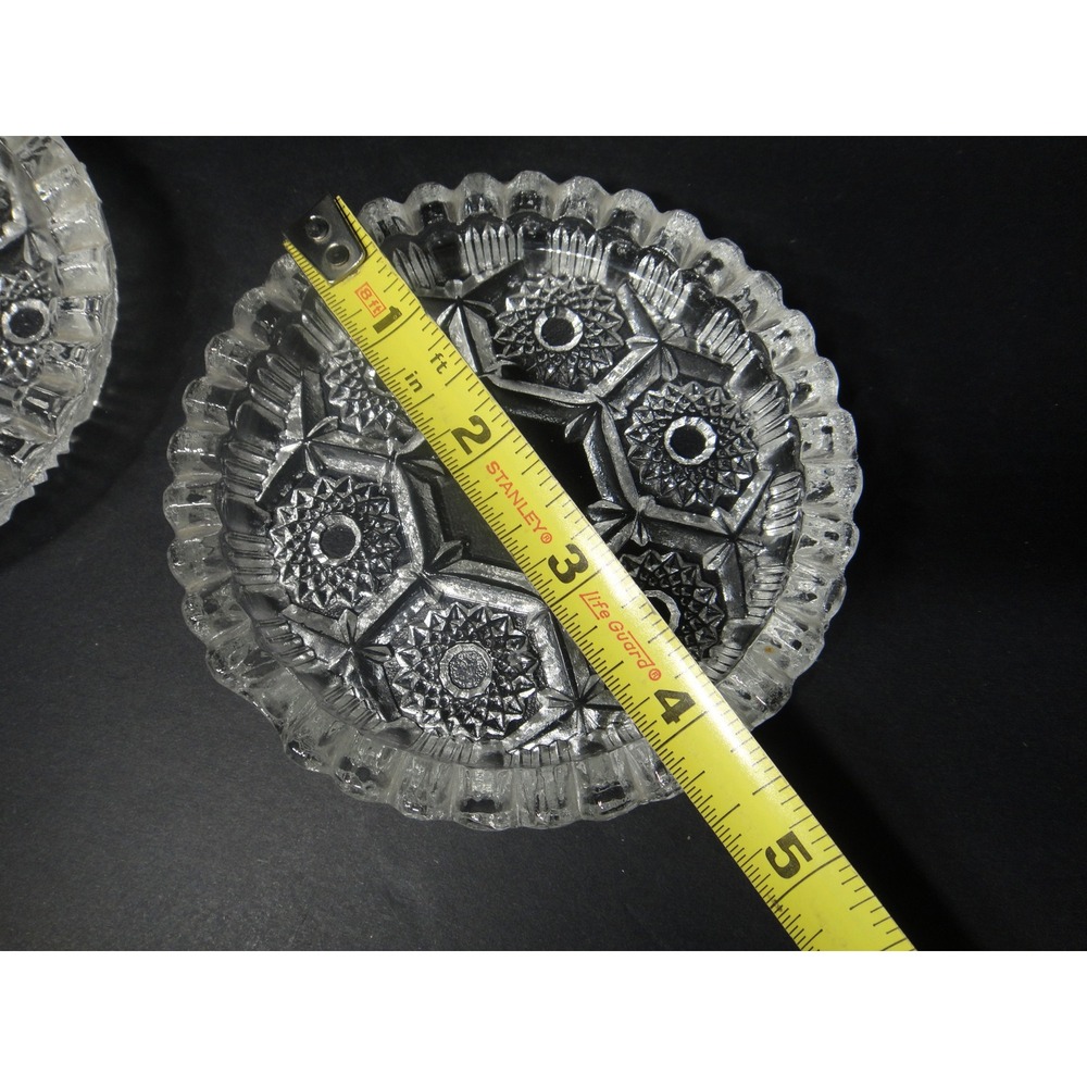 VTG Clear Pressed Glass Coasters Ashtray Set of 4 Starburst Sawtooth Edge 4.25" - Picture 3 of 6